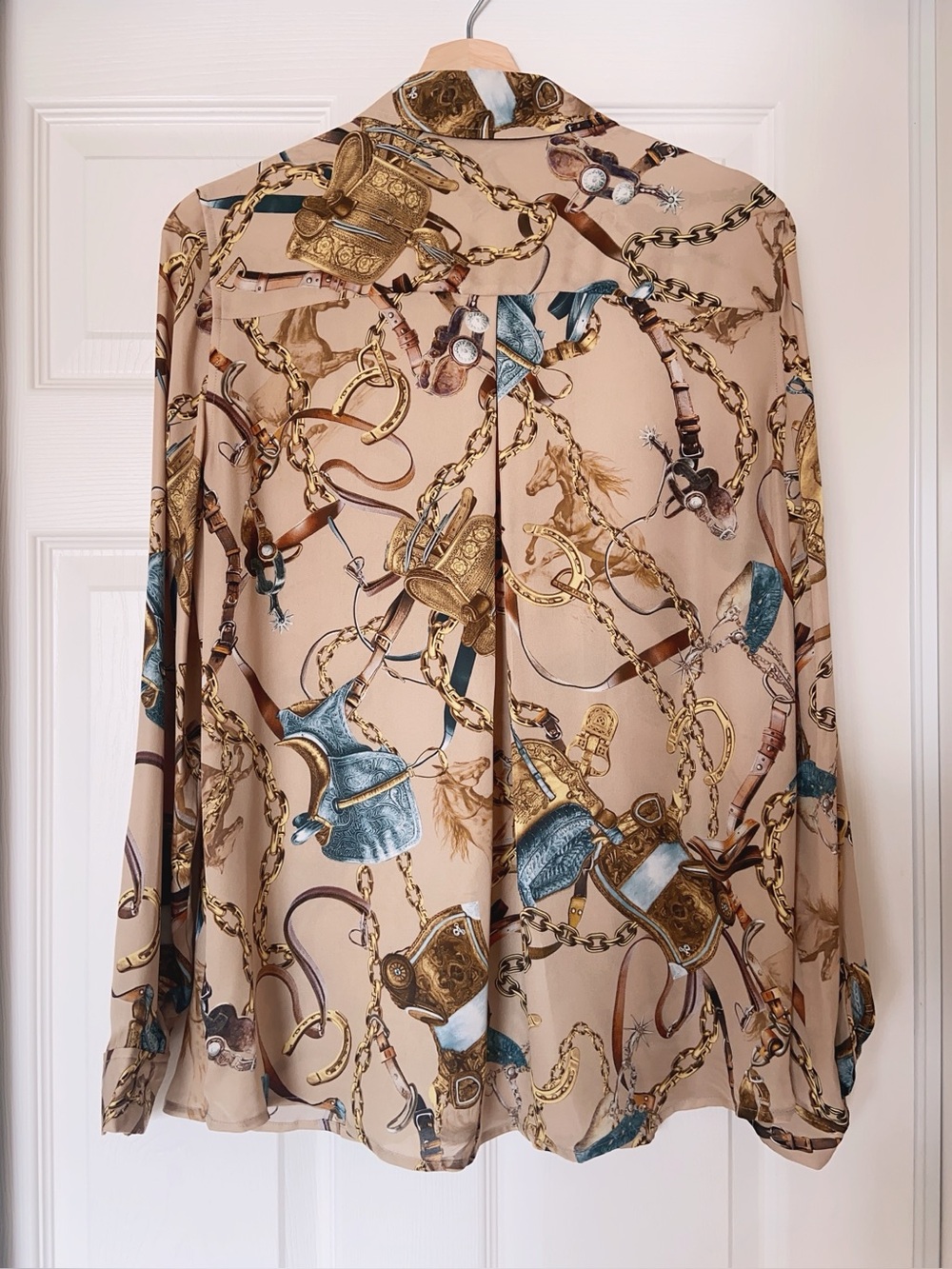 NWT L'AGENCE Nina Silk Blouse in Dark Cappuccino Multi Equestrian Saddle - Picture 7 of 8
